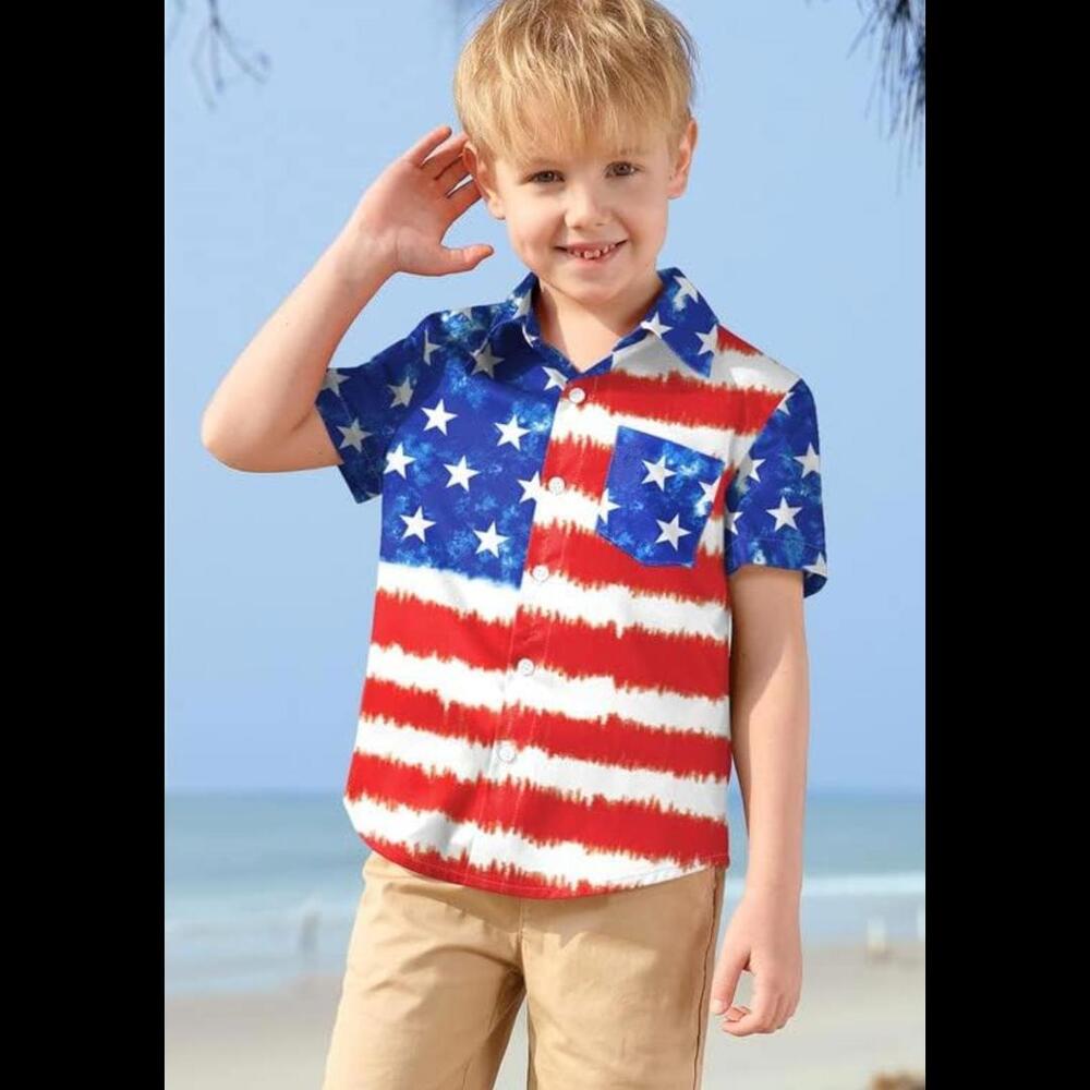 New Patriotic Kids' Button-Up Shirt - Red, White & Blue